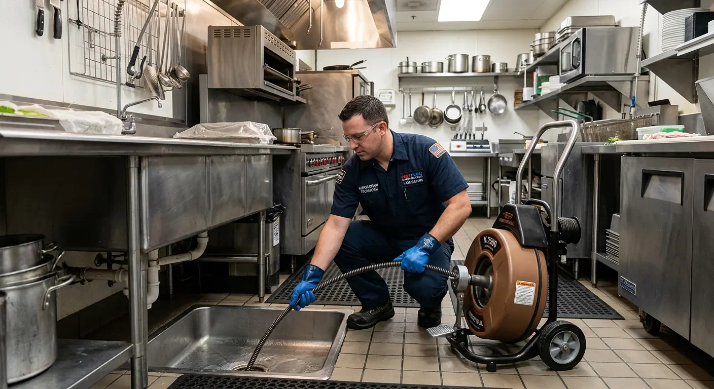 Commercial drain cleaning service in a restaurant kitchen in Rostraver